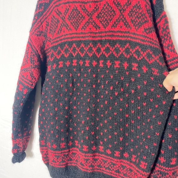 Vintage Namaste Woolens Handmade Wool Jacquard Knit Crew Neck Cardigan XL - Picture 11 of 13